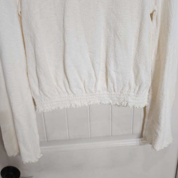 Madewell Womens Top Smocked Bell Sleeve Cream Knit Elastic Waist Blouse Size S - Picture 4 of 7